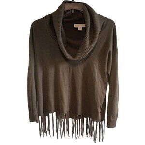 Michael Kors Womens Brown Fringe Sweater With Cowl Neck & Long Sleeves